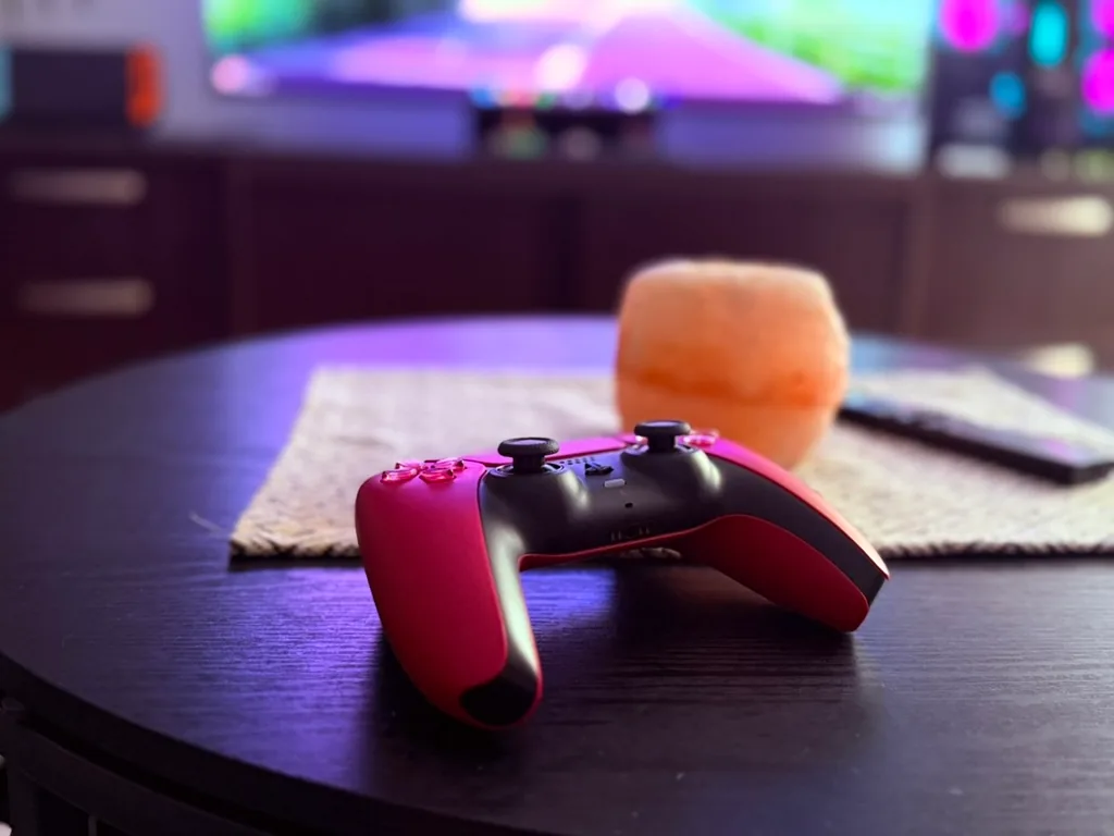 A game controller resting on a table